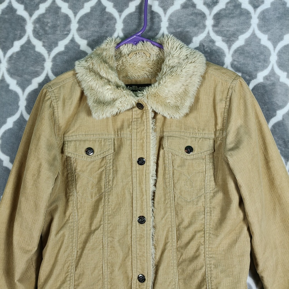 Dollhouse Corduroy Jacket Women Sz Small Tan Faux Fur Lined Western Trucker 90s